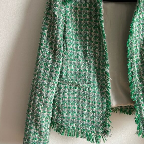Mango Sz S Tweed Green Elegant Open Front Blazer - Picture 4 of 13